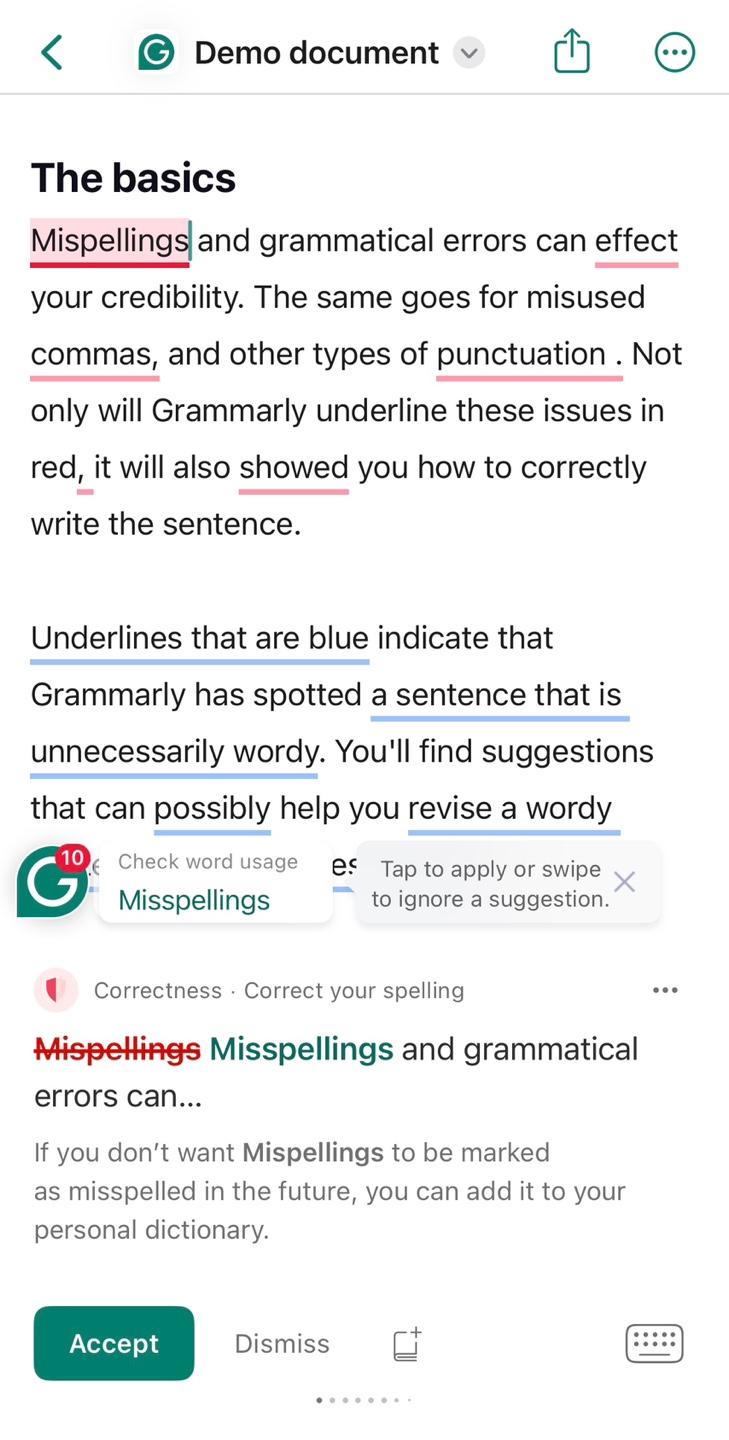 Grammarlyのチュートリアル画面